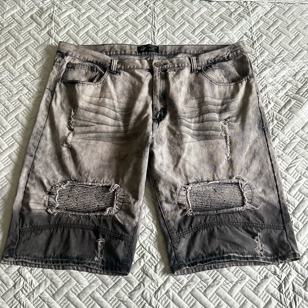 Road Workz Distressed Moto Denim Shorts Men’s Size 48 Gray Biker Style Stretch